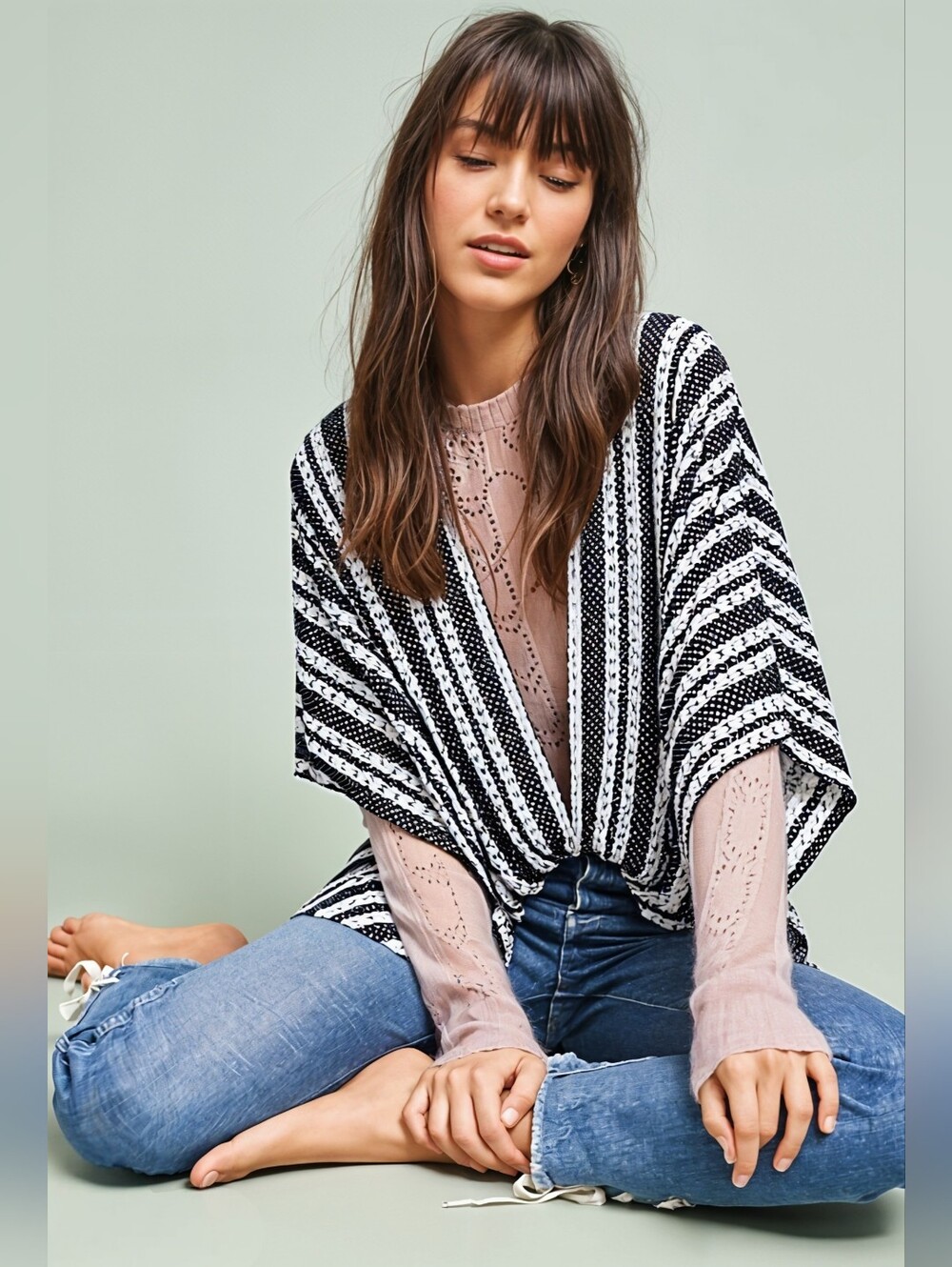 NWT Maurices Black and Cream Striped Crochet Kimono